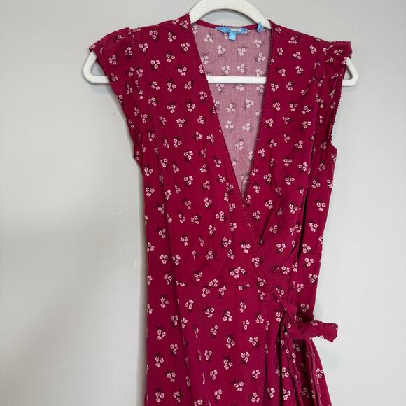 Draper James Red Floral Wrap Dress Tie Waist V-Neck Short Sleeve Size 0 - Picture 3 of 9